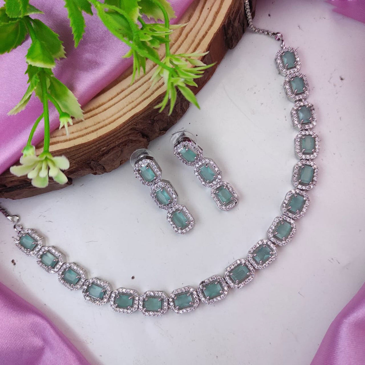 Bollywood Inspired AD Necklace Set with CZ Jewelry for Indian Weddings and Engagements - Libasaa.com