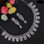 Elegant AD Choker Set for Bridal Pakistani Wedding Jewelry with American Diamond and Silver Finish - Libasaa.com