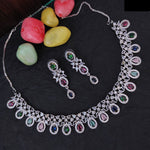 Elegant AD Choker Set for Bridal Pakistani Wedding Jewelry with American Diamond and Silver Finish - Libasaa.com