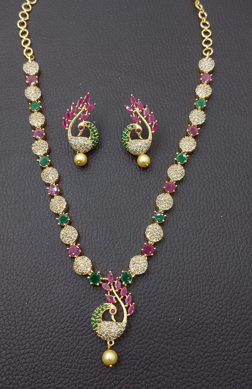 Gorgeous AD Choker Set with Silver Finish for Indian Wedding Pakistani Jewelry and Bridal Occasions - Libasaa.com