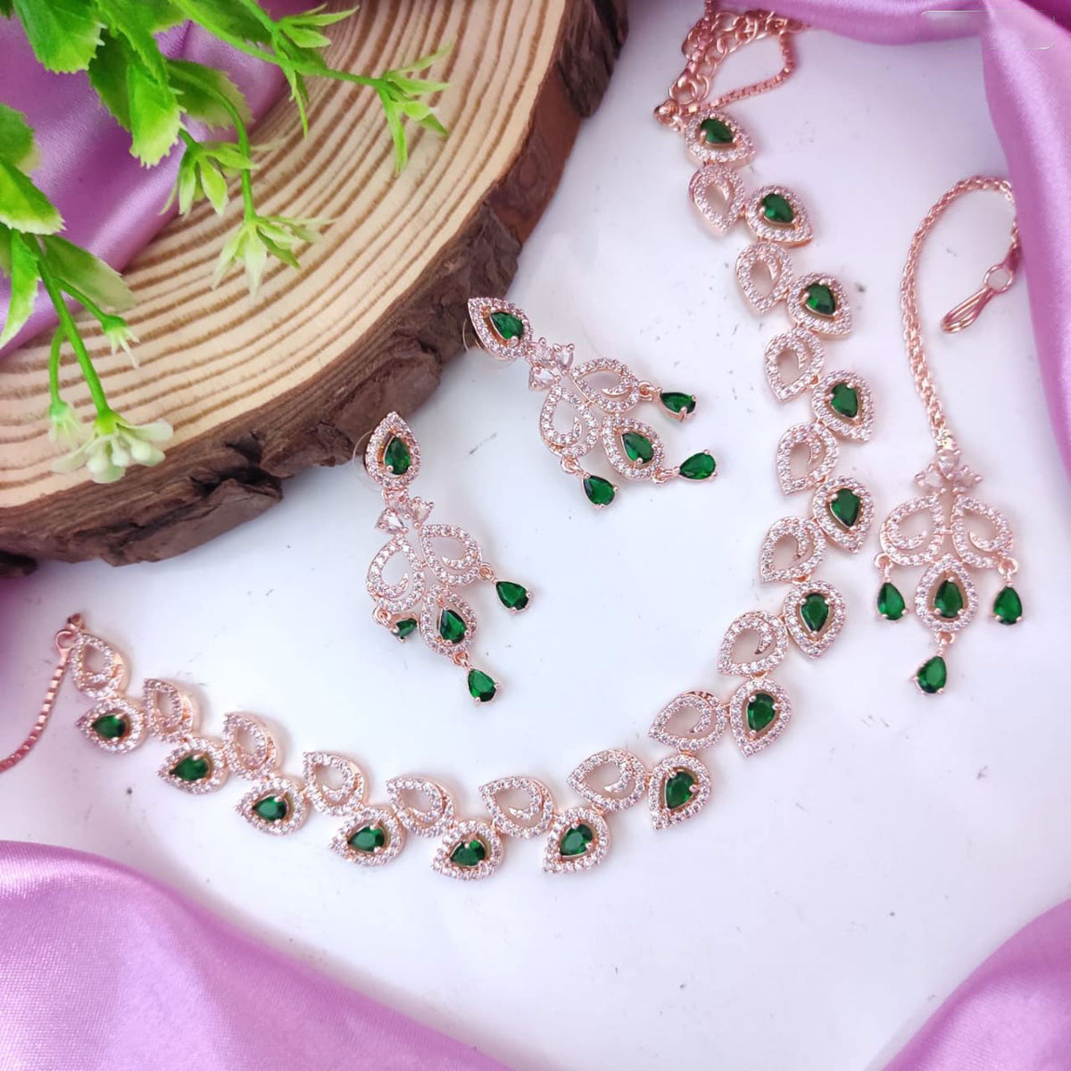 Farah khan Elegant AD Choker Necklace Set with Maangtika American Diamond and Silver Finish Perfect for Bridal Weddings - Libasaa.com