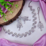 Farah khan Elegant AD Choker Necklace Set with Maangtika American Diamond and Silver Finish Perfect for Bridal Weddings - Libasaa.com