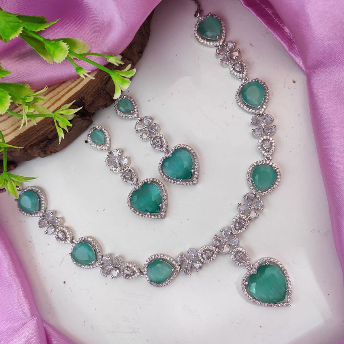 Bridal AD Necklace Set for Pakistani and Indian Weddings with Stunning CZ Stones - Libasaa.com