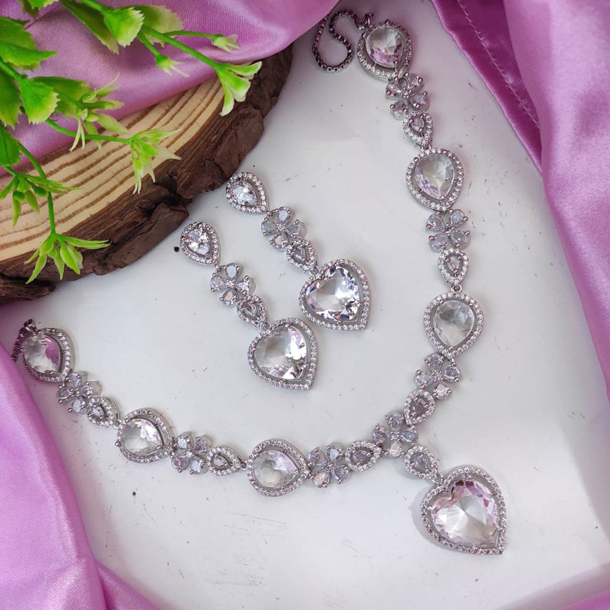 Bridal AD Necklace Set for Pakistani and Indian Weddings with Stunning CZ Stones - Libasaa.com