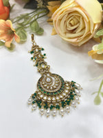 Elegant Green Kundan Maang Tikka with Pearl Drops | Indian Bridal Jewelry - Libasaa.com