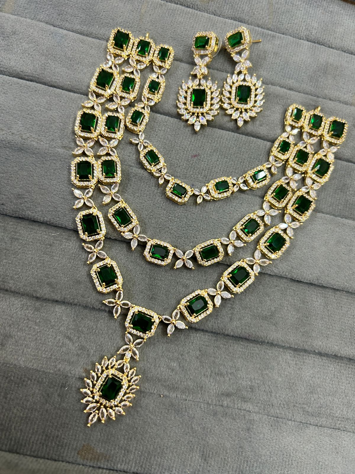 Pakistani Jewelry AD Necklace Set with CZ Stones Perfect for Engagement and Bridal Occasions - Libasaa.com