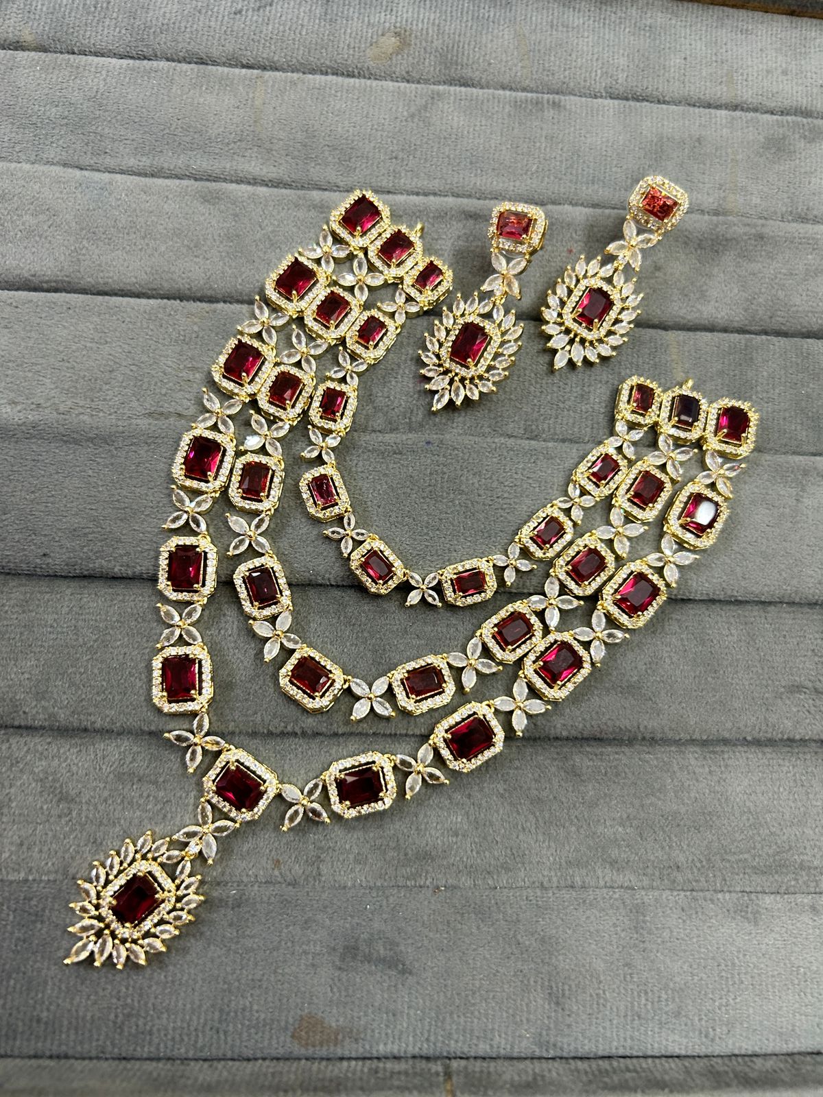 Pakistani Jewelry AD Necklace Set with CZ Stones Perfect for Engagement and Bridal Occasions - Libasaa.com