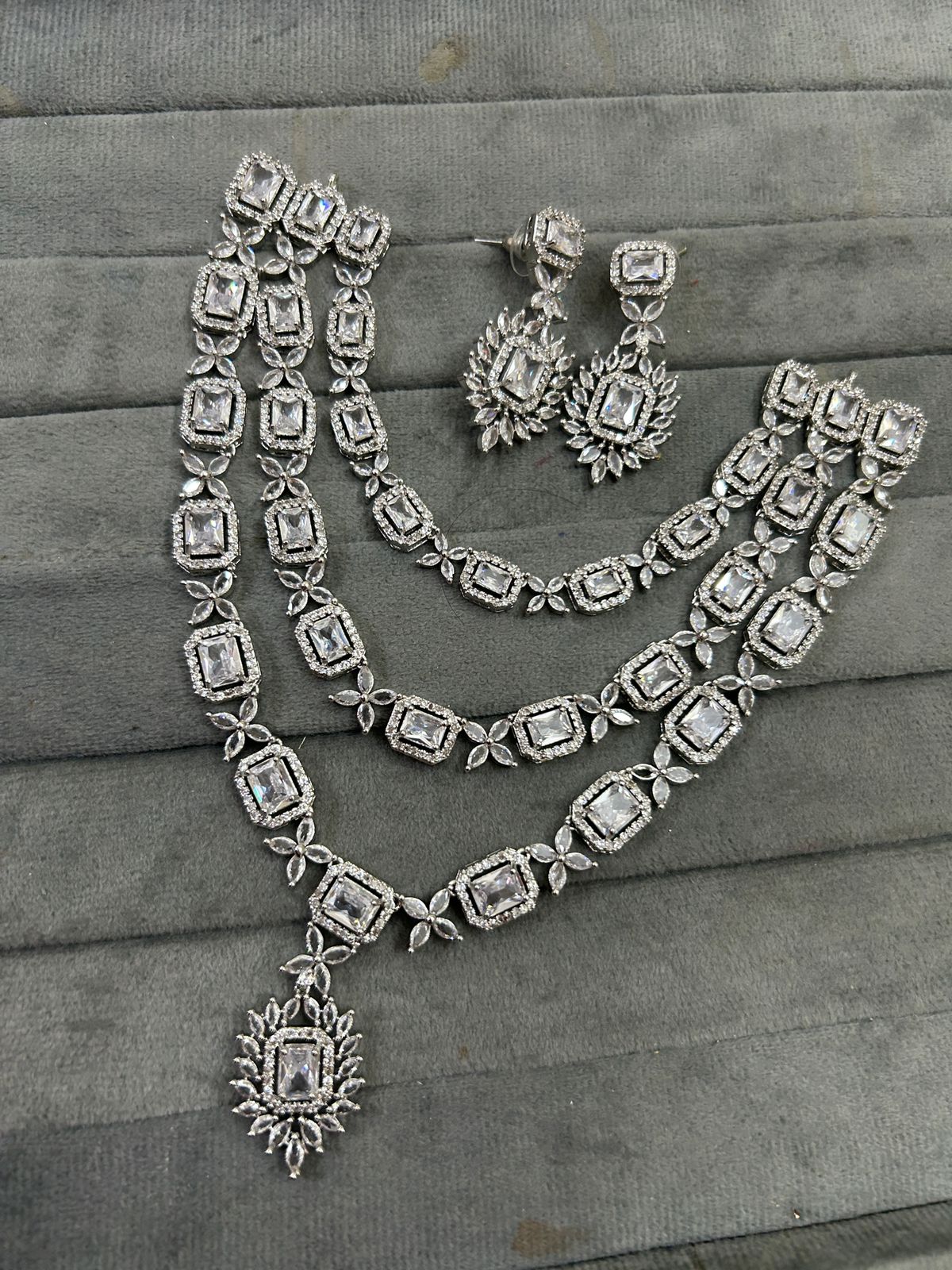 Pakistani Jewelry AD Necklace Set with CZ Stones Perfect for Engagement and Bridal Occasions - Libasaa.com