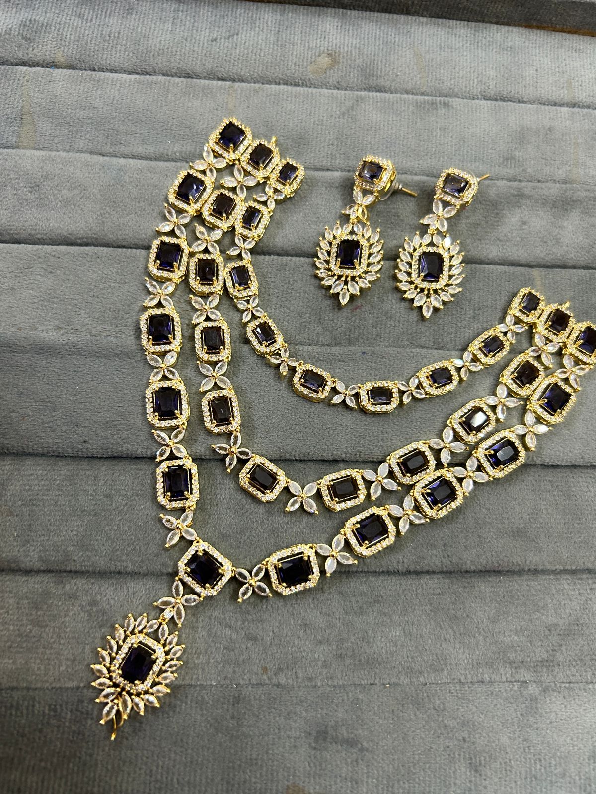 Pakistani Jewelry AD Necklace Set with CZ Stones Perfect for Engagement and Bridal Occasions - Libasaa.com