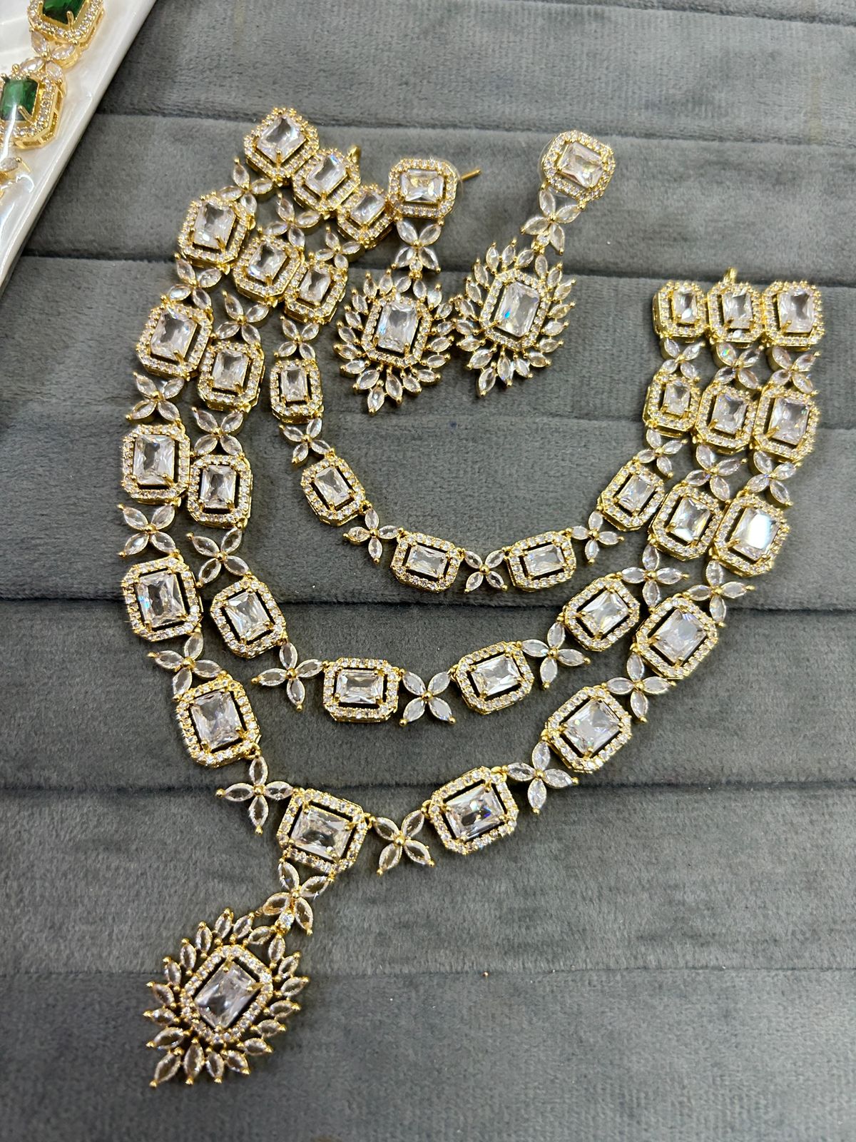 Pakistani Jewelry AD Necklace Set with CZ Stones Perfect for Engagement and Bridal Occasions - Libasaa.com