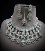 Stunning CZ Necklace Set with Maangtika American Diamond AD Design Perfect for Weddings and Engagements - Libasaa.com