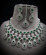 Stunning CZ Necklace Set with Maangtika American Diamond AD Design Perfect for Weddings and Engagements - Libasaa.com