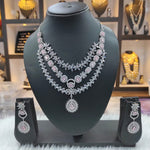 Beautiful American Diamond AD Choker Set with Silver Finish Ideal for Pakistani Wedding Jewelry - Libasaa.com