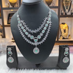 Beautiful American Diamond AD Choker Set with Silver Finish Ideal for Pakistani Wedding Jewelry - Libasaa.com