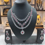 Beautiful American Diamond AD Choker Set with Silver Finish Ideal for Pakistani Wedding Jewelry - Libasaa.com