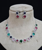 Bollywood Inspired AD Necklace Set with CZ Stones for Indian Wedding Engagement and Bridal Wear - Libasaa.com