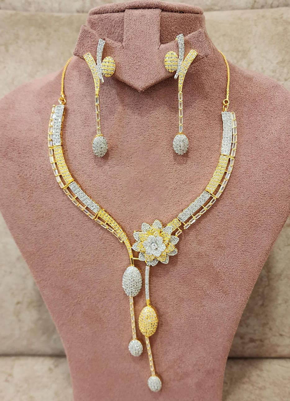 Gorgeous AD Necklace Set Perfect for Bollywood Style Engagement or Indian Wedding Jewelry - Libasaa.com