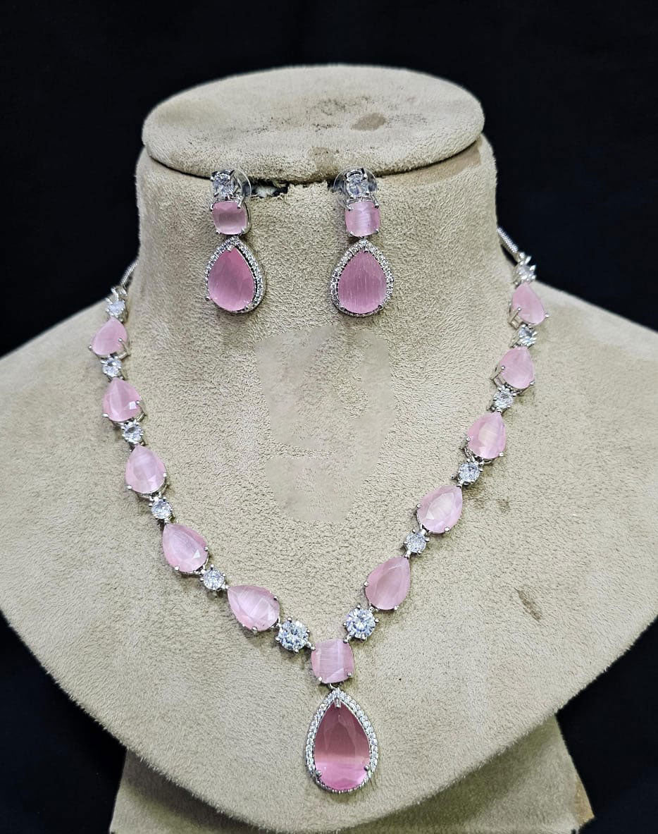 Bollywood Style AD Necklace Set with CZ Stones Perfect for Indian Wedding and Bridal Occasions - Libasaa.com