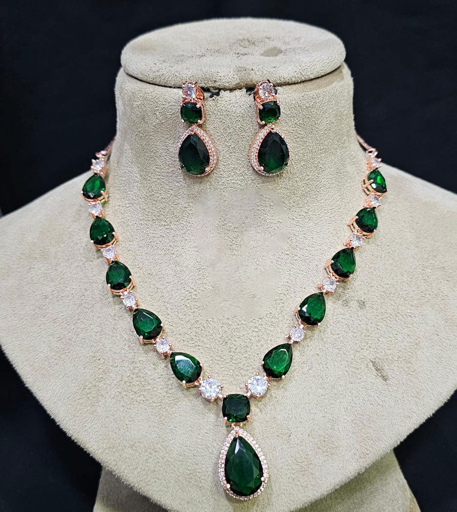 Bollywood Style AD Necklace Set with CZ Stones Perfect for Indian Wedding and Bridal Occasions - Libasaa.com