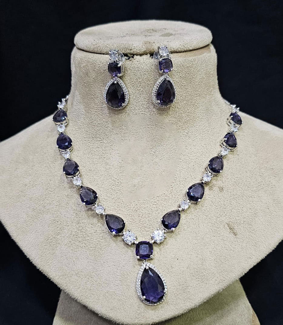 Bollywood Style AD Necklace Set with CZ Stones Perfect for Indian Wedding and Bridal Occasions - Libasaa.com