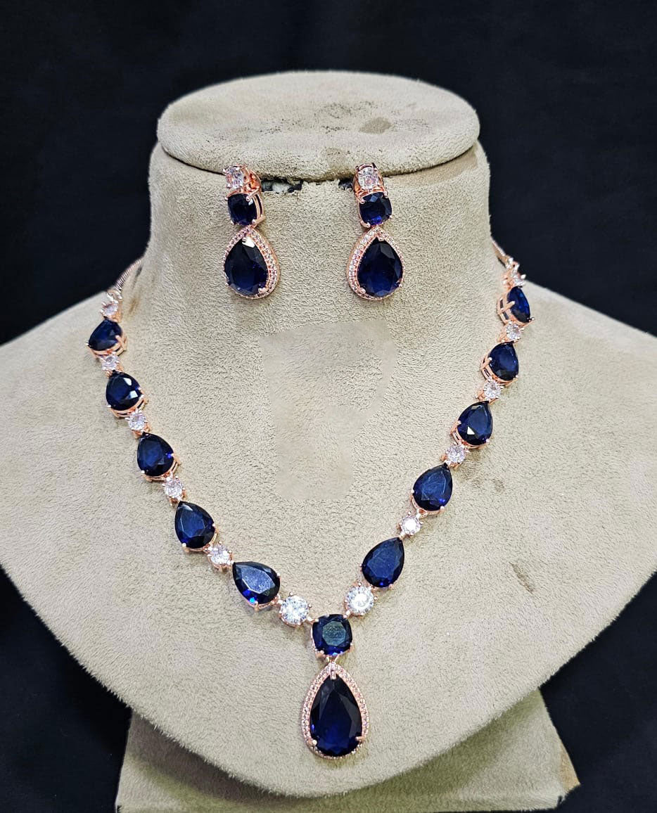 Bollywood Style AD Necklace Set with CZ Stones Perfect for Indian Wedding and Bridal Occasions - Libasaa.com