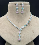 Pakistani Jewelry Inspired American Diamond Necklace Set for Engagement and Wedding Ceremonies - Libasaa.com