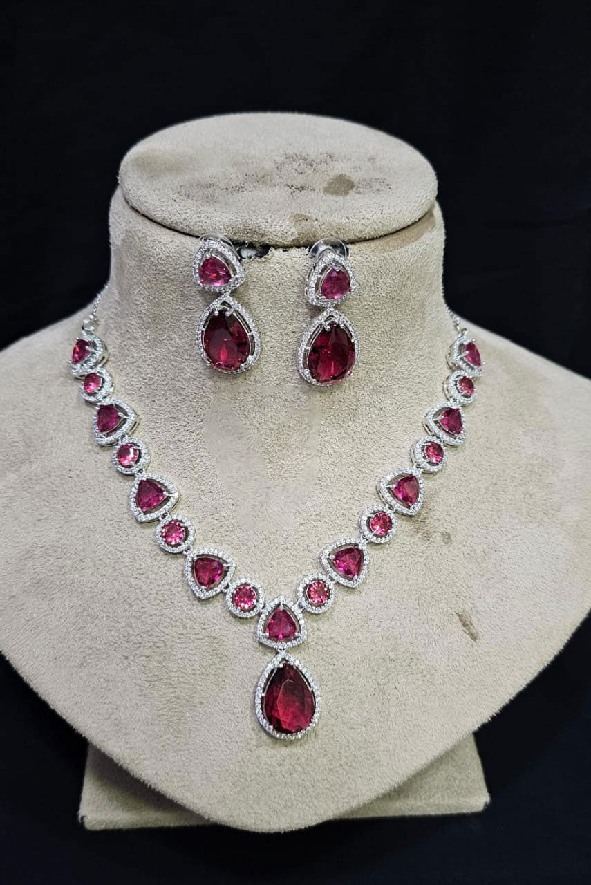 Stunning AD Choker Set with Silver Finish Bridal Jewelry for Indian Weddings and Engagements - Libasaa.com