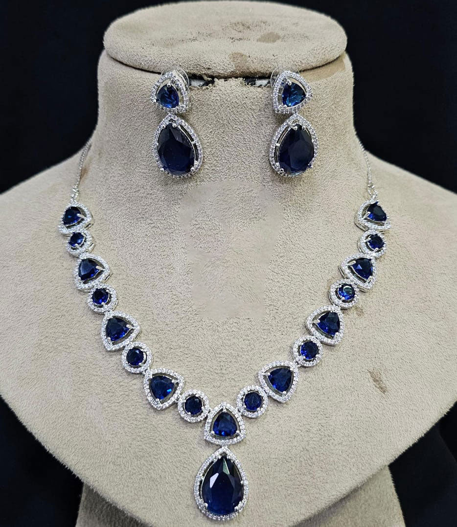 Stunning AD Choker Set with Silver Finish Bridal Jewelry for Indian Weddings and Engagements - Libasaa.com