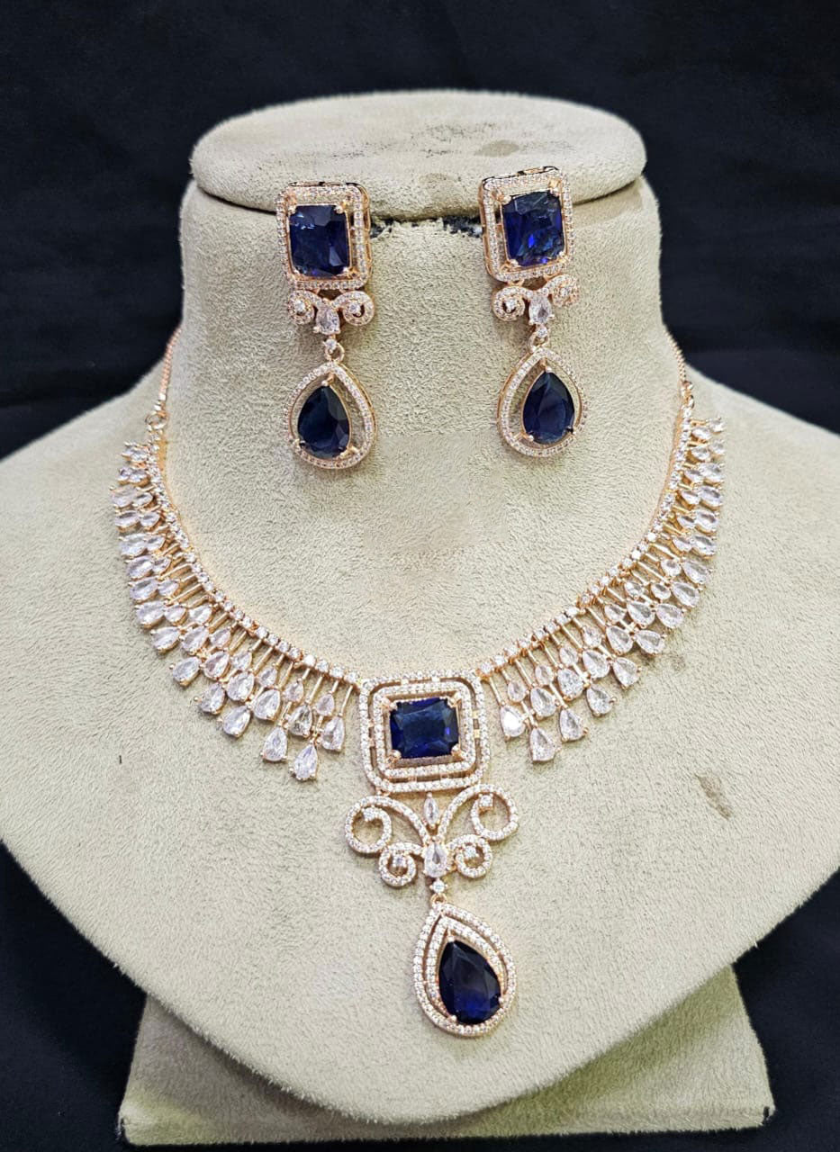 Elegant CZ Jewelry Set with American Diamond AD Necklace for Bridal and Pakistani Wedding Looks - Libasaa.com