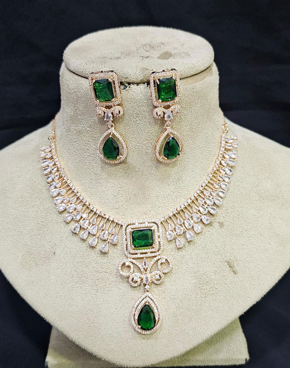 Elegant CZ Jewelry Set with American Diamond AD Necklace for Bridal and Pakistani Wedding Looks - Libasaa.com