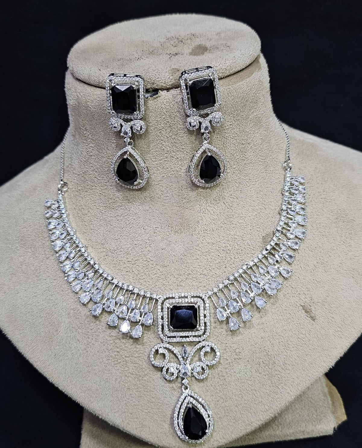 Elegant CZ Jewelry Set with American Diamond AD Necklace for Bridal and Pakistani Wedding Looks - Libasaa.com