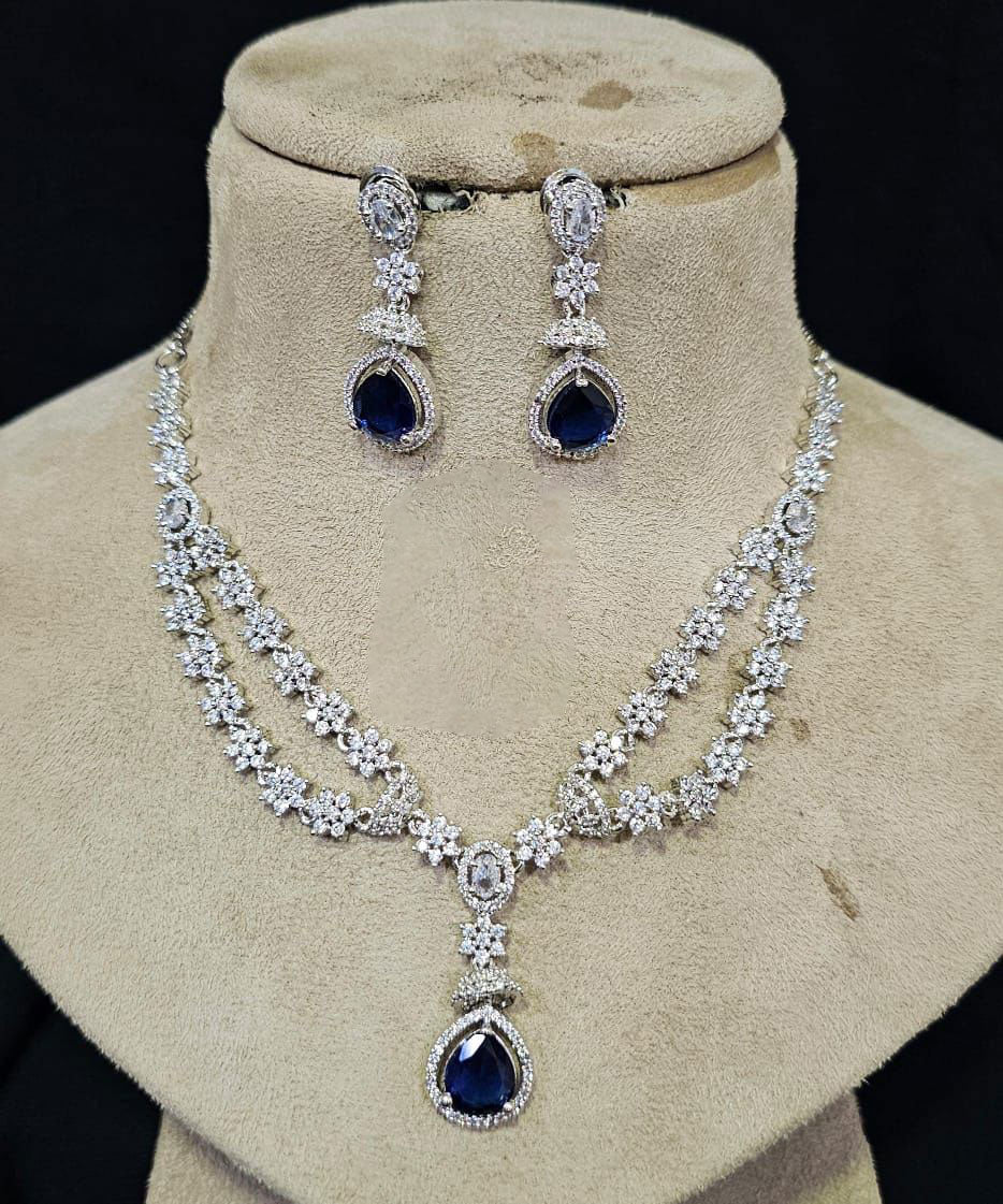 Beautiful AD Necklace Set with CZ Stones Bollywood Indian Jewelry for Bridal and Engagement - Libasaa.com