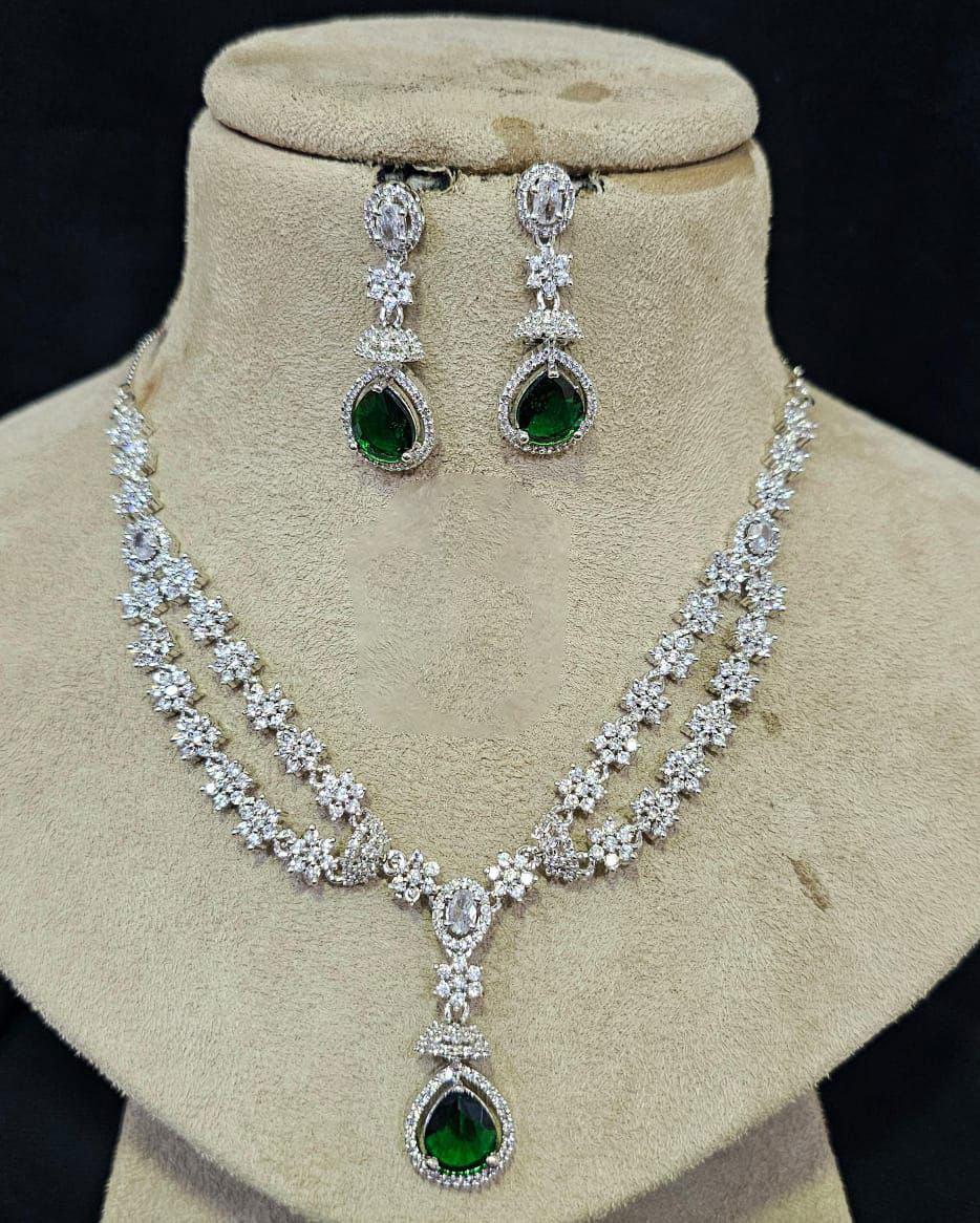 Beautiful AD Necklace Set with CZ Stones Bollywood Indian Jewelry for Bridal and Engagement - Libasaa.com