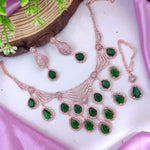 Exquisite American Diamond Choker Necklace with Maangtika Set Silver Finish for Bridal Indian and Pakistani Weddings - Libasaa.com