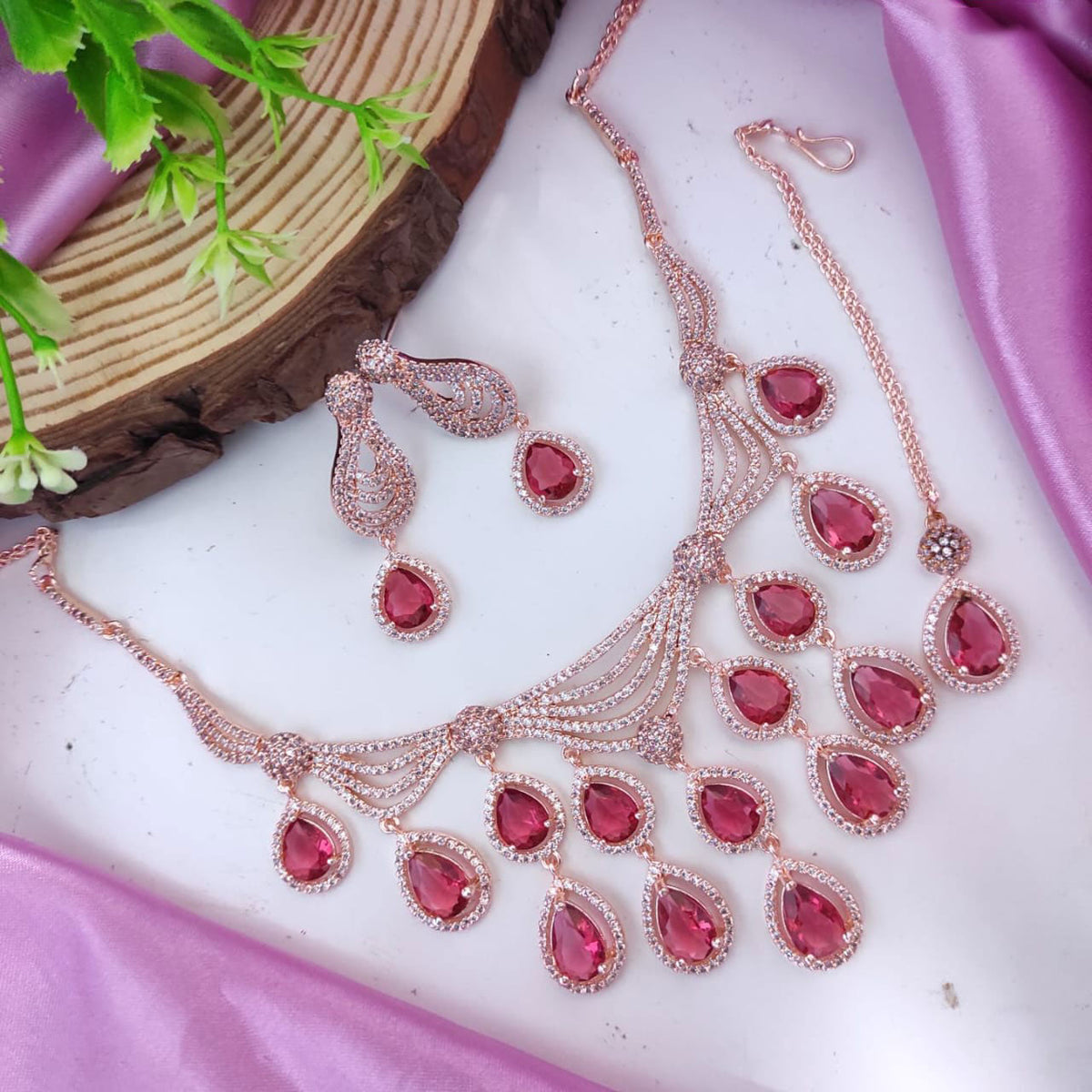 Exquisite American Diamond Choker Necklace with Maangtika Set Silver Finish for Bridal Indian and Pakistani Weddings - Libasaa.com