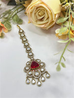 Royal Green Stone Kundan Maang Tikka | Indian Bridal & Festive Jewelry - Libasaa.com