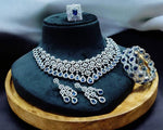 Stunning American Diamond Necklace Earrings Set with Bangles Ring, AD Necklace, AD Earrings Set, AD BAngles, AD Ring, Bridal CZ Jewelry Set, Indian AD Jewelry Set - Libasaa.com