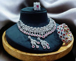 Stunning American Diamond Necklace Earrings Set with Bangles Ring, AD Necklace, AD Earrings Set, AD BAngles, AD Ring, Bridal CZ Jewelry Set, Indian AD Jewelry Set - Libasaa.com