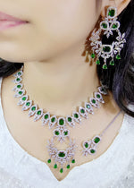 Pakistani Jewelry AD ChokerNecklace with Earrings and Maangtika Set American Diamond Perfect for Wedding and Bridal Occasions - Libasaa.com