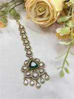 Royal Green Stone Kundan Maang Tikka | Indian Bridal & Festive Jewelry - Libasaa.com