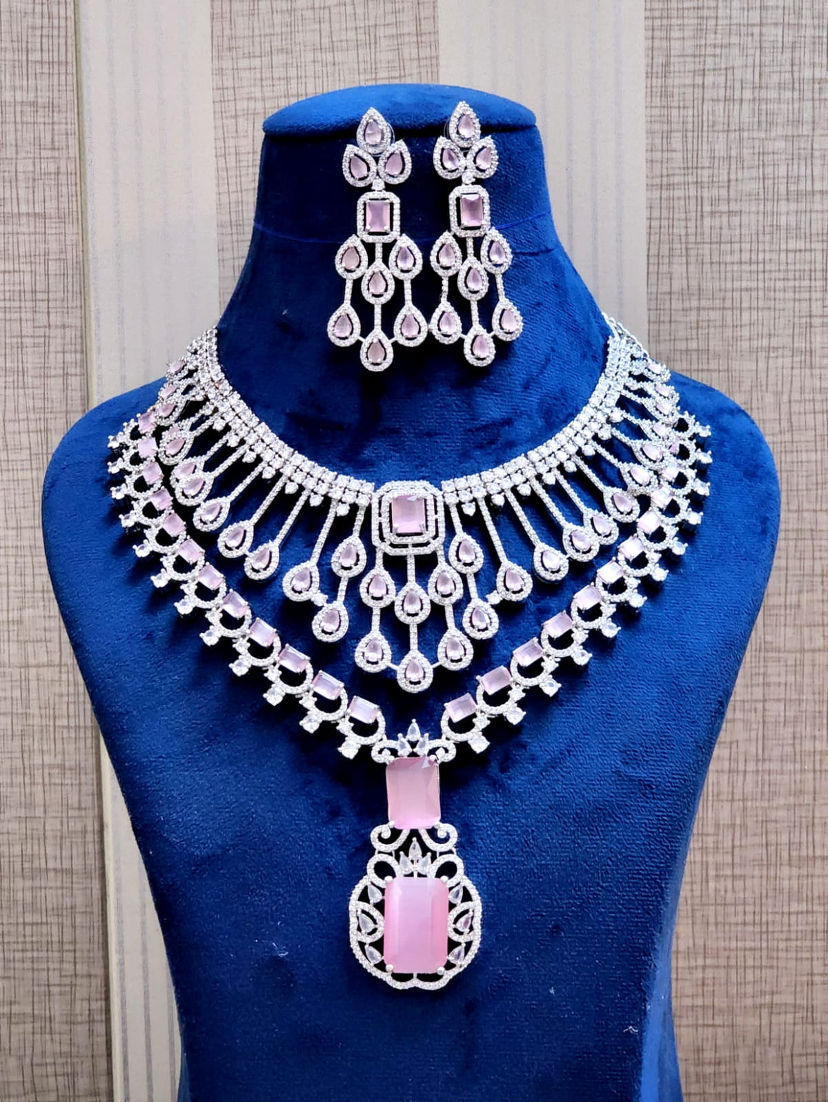Bollywood Style AD Choker Necklace Set for Wedding Jewelry with American Diamond Sparkle - Libasaa.com