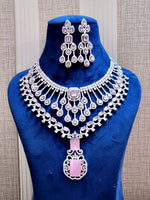 Bollywood Style AD Choker Necklace Set for Wedding Jewelry with American Diamond Sparkle - Libasaa.com