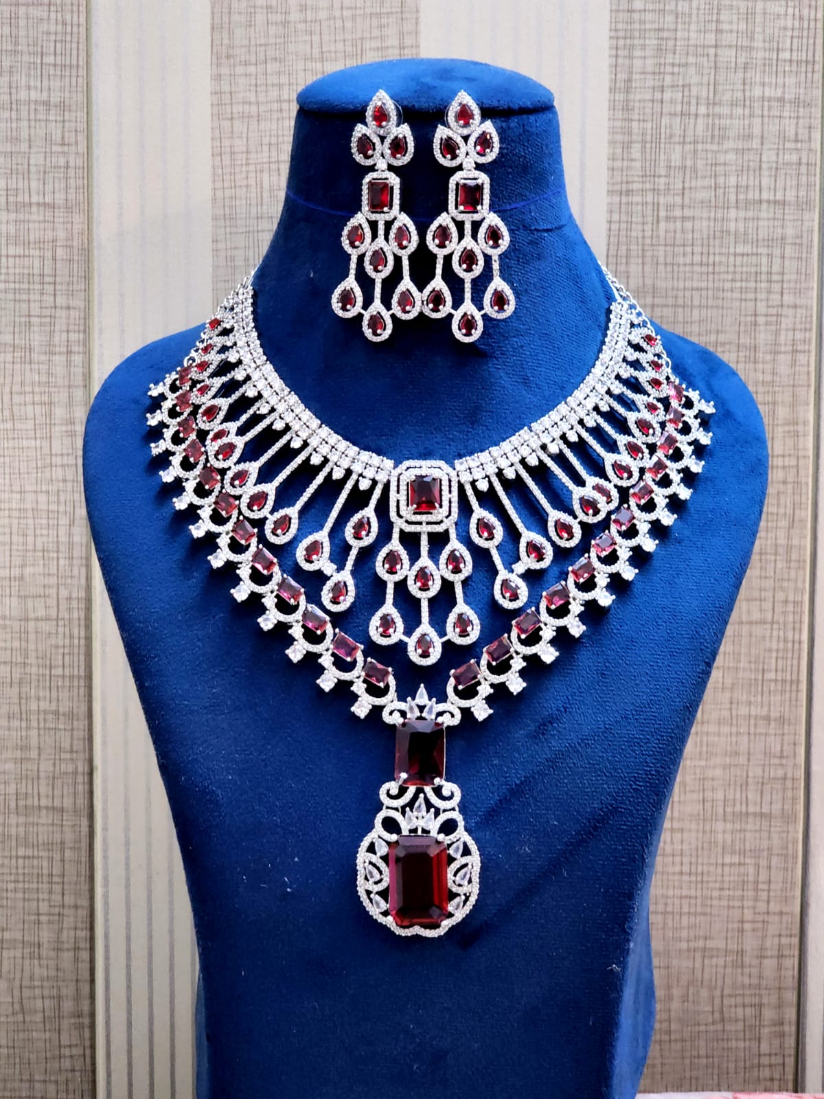 Bollywood Style AD Choker Necklace Set for Wedding Jewelry with American Diamond Sparkle - Libasaa.com