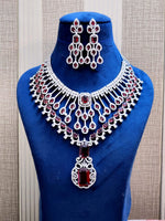 Bollywood Style AD Choker Necklace Set for Wedding Jewelry with American Diamond Sparkle - Libasaa.com