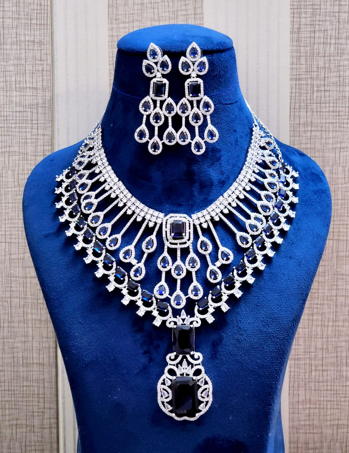 Bollywood Style AD Choker Necklace Set for Wedding Jewelry with American Diamond Sparkle - Libasaa.com