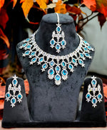 Elegant American Diamond Teardrop Shape Necklace Set with Maangtika Ideal for Bridal Special Jewelry - Libasaa.com