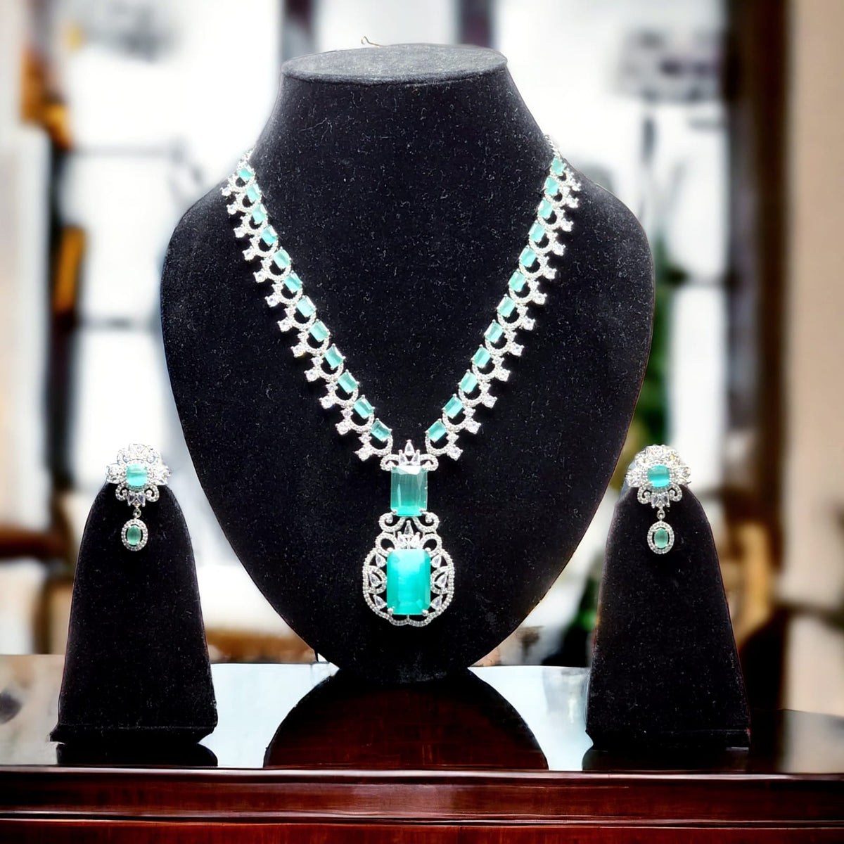 Beautiful American Diamond Necklace Earrings Set for Bridal Wedding Pakistani Jewelry with CZ Stones - Libasaa.com