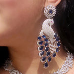 Indian Peacock-Inspired Earrings with Teardrop Gemstones Deep Blue color kundan for women - Libasaa.com