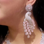 Indian Peacock-Inspired Earrings with Teardrop Gemstones Deep Blue color kundan for women - Libasaa.com