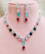 Bollywood Inspired AD Necklace Set with Silver Finish for Wedding and Engagement Jewelry - Libasaa.com